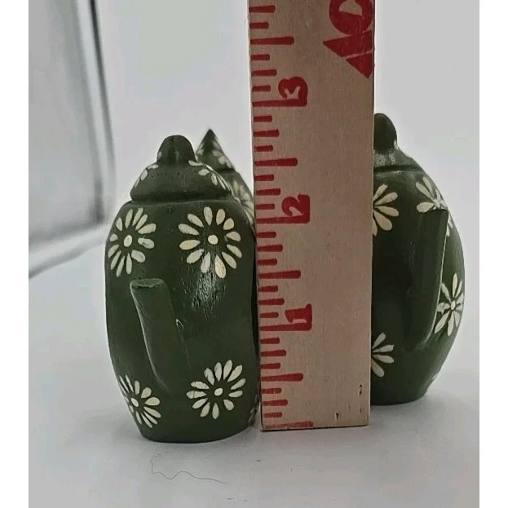 4 Wood Napkin Holders Hand Painted Green Teapot‎ Floral Vtg 70s 80s Cottagecore